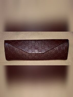 Gucci Guccissima Triangle Folding Sunglass Case Monogrammed Choc Brown